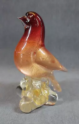 Mid Century Red Clear & Gold Art Glass Bird Figurine In Style Of Murano • $129