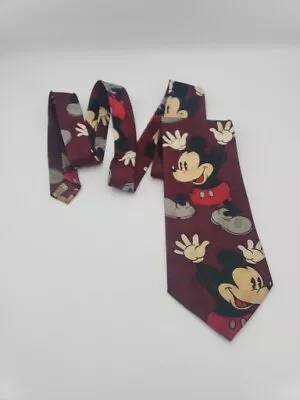 Mickey Mouse Men's Necktie Tie Disney Cervantes Maroon Black Red Gray • $9.09