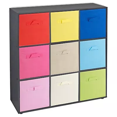 £59.99 • Buy Wooden 9 Cubed Bookcase Storage Unit Shelf 9 Drawers Fabric Baskets Organisers