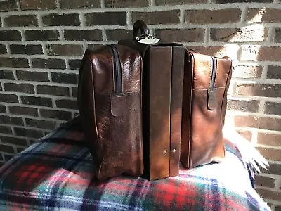 VINTAGE 1980s HARDSIDE LEATHER MACBOOK BRIEFCASE W/ SADDLE BAGS DUFFLE BAG $2798 • $1247.25