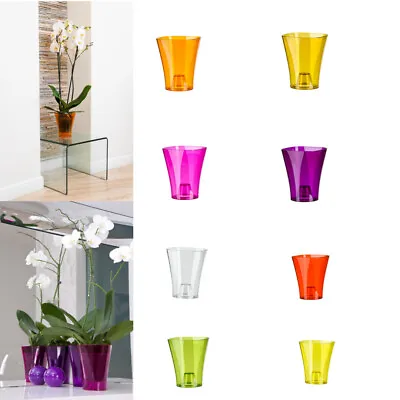 Plant Orchid Pot Plastic 8 Colours Gloss Modern Planter Transparent Clear 12 Cm • £5.99