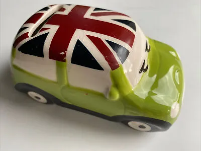 Vintage Green Austin Mini Ceramic Money Box Bank Car GB Union Jack Collectable • £12