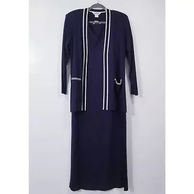 Exclusively Misook Women Size Medium Navy Knit Cardigan And Dress 2pcs • $100