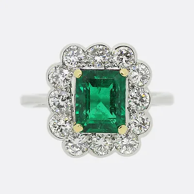 Zambian Emerald And Diamond Cluster Ring - Platinum • £6325