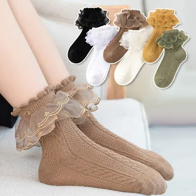 Kids Girls Socks Lace Ruffle Frilly Short Sock Breathable Princess Cotton Summer • $5.64