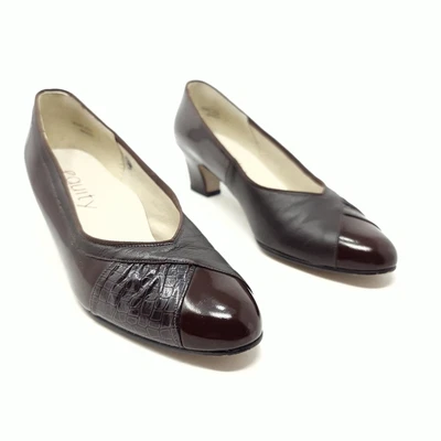 £8 • Buy Equity Brown Mix Patent  Block Heels Court Shoes UK 7 EU 40