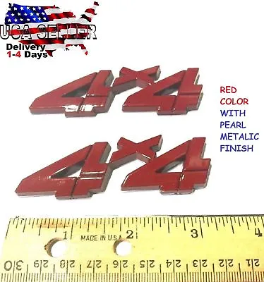 2 Pieces RED 4 X 4 EMBLEM 4X4 Nameplate Medallion CAR TRUCK Logo DECAL Sign • $13.11