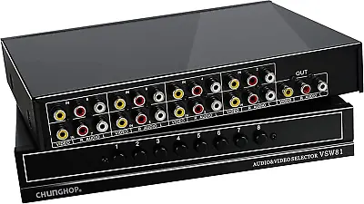8 Ports Composite 3 RCA Video Audio AV Switcher Box 8 Way Selector Switch 8 In • $26.69