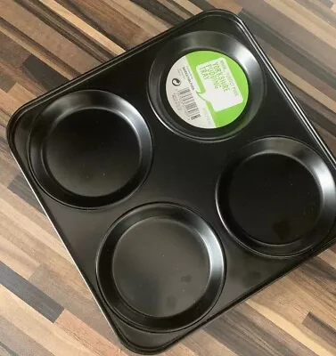 2x Yorkshire Pudding Tray 4 Cup Carbon Non-Stick Steel Oven Baking Roasting Tin • £10.99