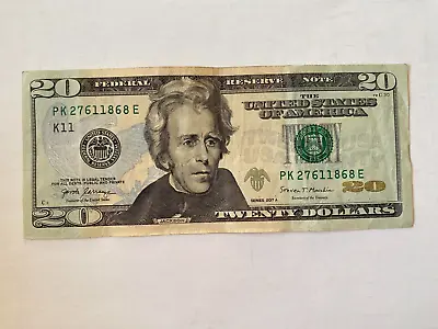 USA Real Money $20 Paper Money TWENTY DOLLARS Serial # PK 27611868 E Note 2017 • $29.99