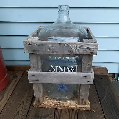 VTG Crisa 5 Gallon Deer Park Glass Water Bottle Jug & Crate Blue Mexico Carboy • $59.99
