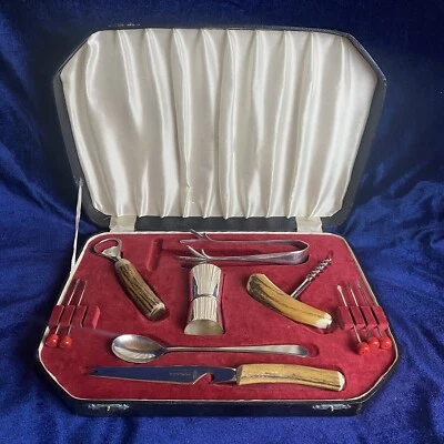 £120 • Buy  1930's Viners Sheffield Stag Handle 11 Piece Boxed Bar Tool Cocktail Set Deco 