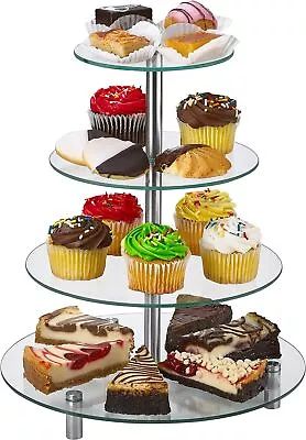 4 Tier Round Tempered Glass Cupcake Stand | Modern Cake Stand Dessert Tower • $18.63