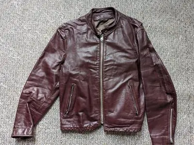 Vintage 1970s 60s Leather CAFE RACER Motorcycle Jacket 42 Burgundy Brown Harley • $168.95