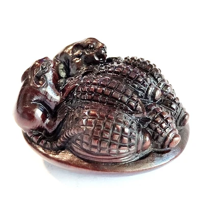 £43.20 • Buy F045 - 30 Years Old 2  Hand Carved Ebony Ironwood Netsuke - 2 Mice With Food