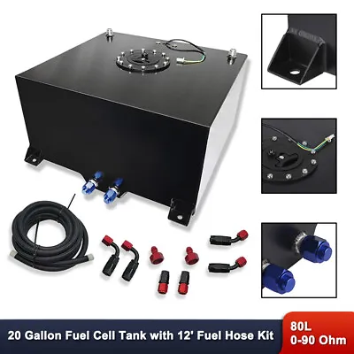 20 Gallon/80L Fuel Cell Gas Tank Black Aluminum&Level Sender & 12  Fuel Line Kit • $198.61