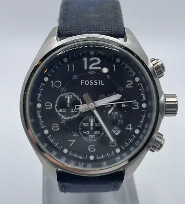 Fossil Mens Watch CH-2807 Quartz Analog Chronograph Date Black Dial Blue Band • $29.75