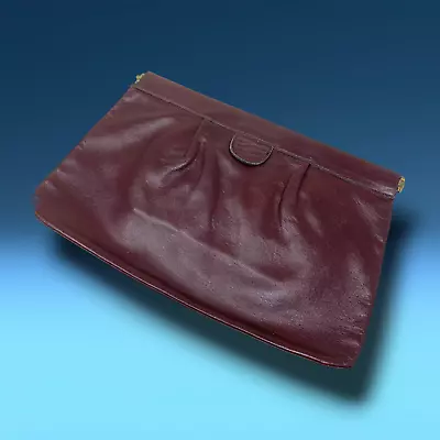 Vintage 1980's Burgundy Wine Leather Envelope Clutch Purse Bag • $18.89