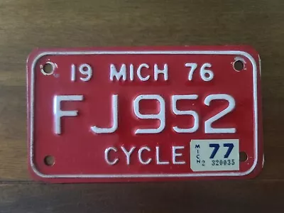 1976 1977 Michigan License Plate Motorcycle # FJ 952 • $14.99