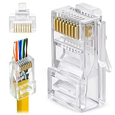 Rj45 Cat5e Pass Through Connectors Pack Of 100 Ez To Crimp Modular Plug For Soli • $26.89