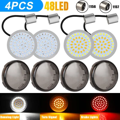 $17.98 • Buy 1157 Front And 1156 Rear LED Bullet Turn Signal Lights Smoke Lens Fit For Harley