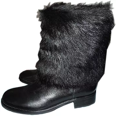 Via Spiga Black  Kaya Shearling Fur Calf Leather Boots Flat Booties 7.5 • $139