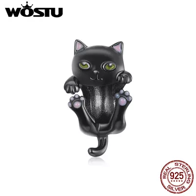 Wostu 925 Sterling Silver Black Cat Beads Bracelet Charm Jewelry Women Girl Luck • $8.82