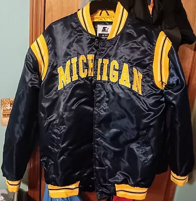Vintage Starter University Of Michigan Wolverines Navy Large Snap Up Jacket  • $20