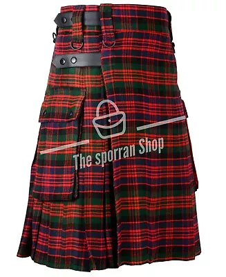 Men's Scottish Multi Tartan Utility Kilt Traditional Utility Cargo Pocket Kilts • $48.90