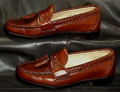 Allen Edmonds Maxfield Men's Tan Woven Leather Trim Tassel Loafers Size 7 1/2D • $69.99