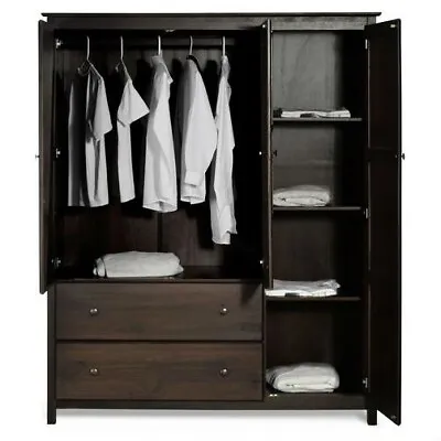 Espresso Great Wood Finish Bedroom Wardrobe Armoire Closet Cabinet FREE SHIPPING • $1342.84