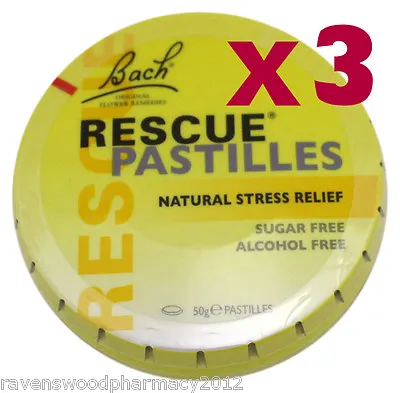 3 X Bach Flower Rescue Remedy Pastilles 50g Tin ::Natural Stress Relief:: • £33.29