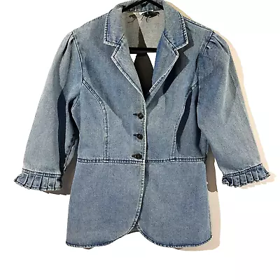 BOMBSHELL Womens Denim Jeans Jacket Size 8 Blue 3/4 Sleeve Boho  • $16.99