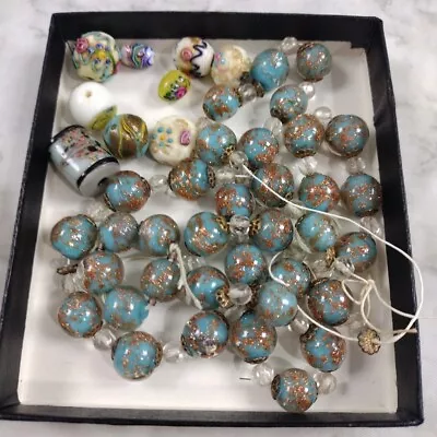 Lot Of Vintage Wedding Cake Glass Beads Murano Metallic Hand Blown • $50