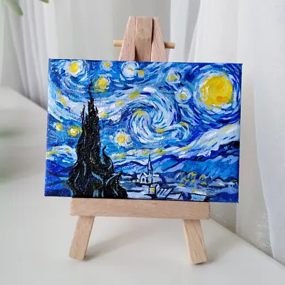 ACEO Original Painting Canvas By JTar A Vincent Van Gogh The Starry Night • $35