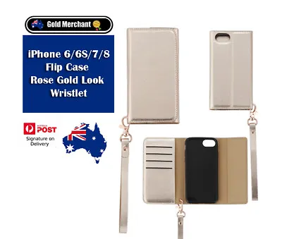 IPhone 6/6S/7/8Flip Case Rose Gold Look Wristlet 11/18 • £9.56