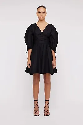 Scanlan Theodore Cotton Parachute Black Gathered Sleeve Dress Size 10UK-6US 550 • $85.83