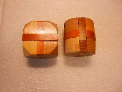 2 Vintage Wood Brain Teaser Puzzles Cube And Round • $7