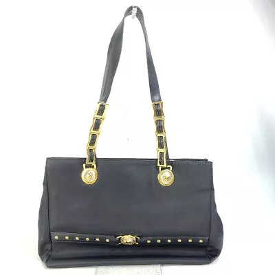 VERSACE Tote Bag Sunburst Vintage Chain Shoulder Shoulder Bag Nylon Black/Gold • $393.80