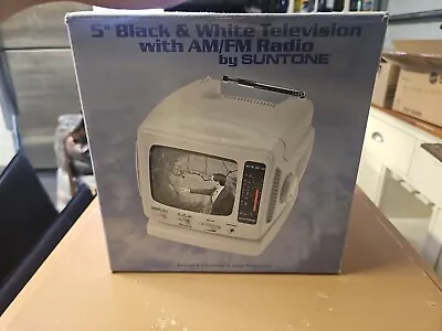 New Vintage SUNTONE 5  B&W Analog Television W/ AM/FM Radio & A/V Input-ELEC1900 • $25