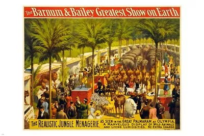 $9.99 • Buy The BARNUM & BAILEY Vintage Circus Poster JUNGLE ANIMALS 20x30 Collectors