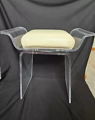 Vintage Lucite Waterfall Vanity Swivel Stool Bench Chair Cream Cushion Seat • $349.99