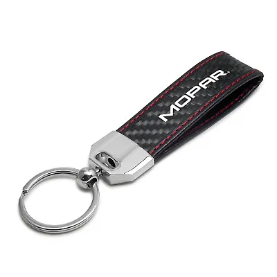 Mopar Logo Real Black Carbon Fiber Loop Strap Key Chain With Red Stitching • $26.99