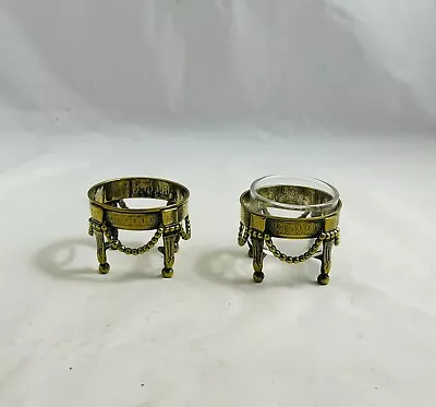 Two Vintage Footed Brass Solid Open Salt Cellars With Glass Liner • $13