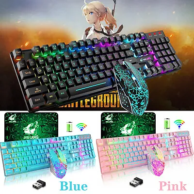 $55.99 • Buy AU Wireless Gaming Keyboard And Mouse LED Backlit Mousepad For PC Mac PS4 Xbox