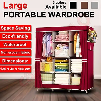 $35.22 • Buy Large Portable Clothes Closet Canvas Wardrobe Storage Organizer With Shelves