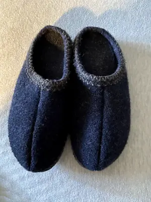EUC Blue Classic HAFLINGERS Slide BOILED WOOL SLIPPERS House Shoes /Wmn US 9 $89 • £37.80