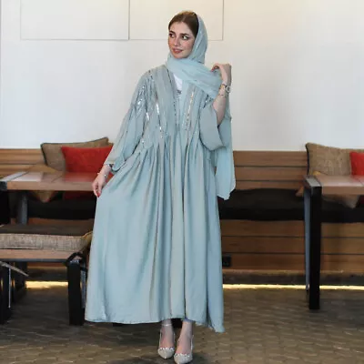 Dubai Women Sequins Open Maxi Dress Kimono Abaya Muslim Cardigan Kaftan Moroccan • $44.13