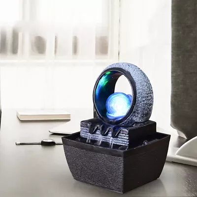 Tabletop Water Fountain Zen Meditation Indoor Waterfall Feature With LED Light • $19