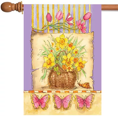 Toland Daffodil Basket 28x40 Colorful Flower Butterfly Spring House Flag • $15.98